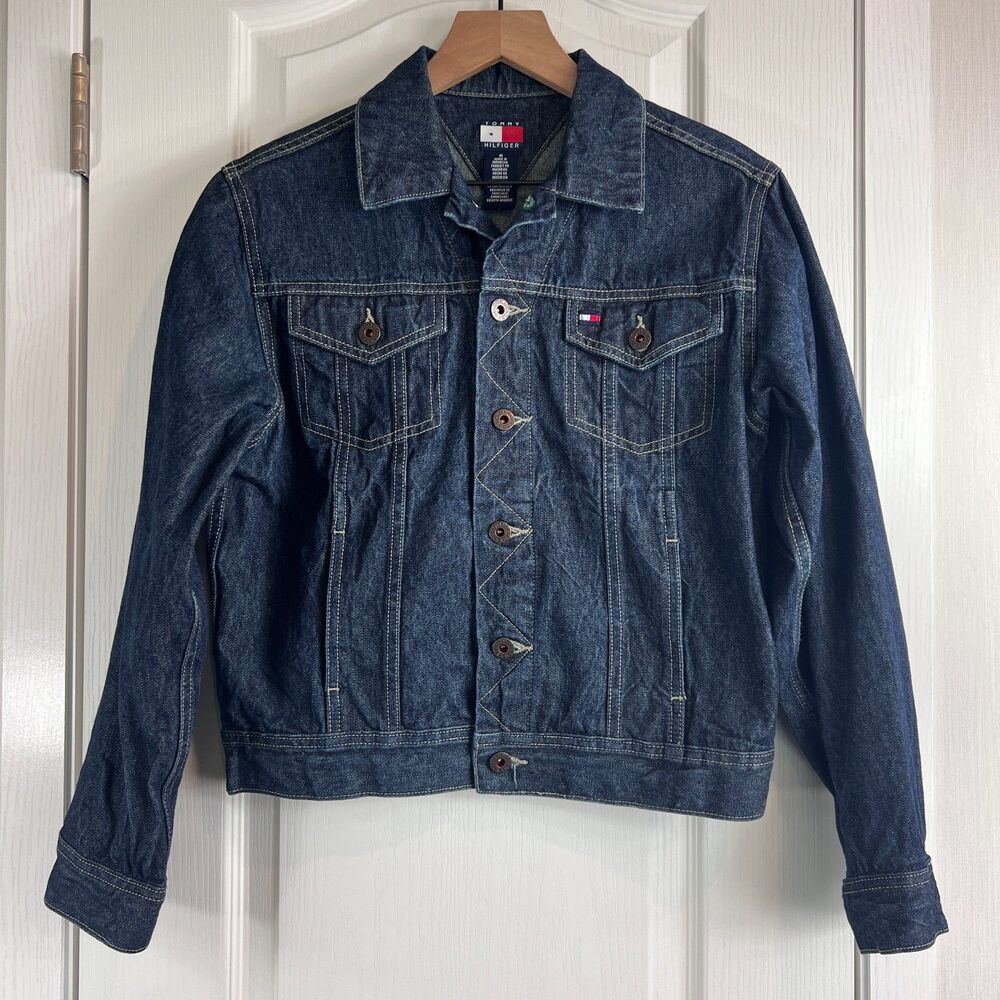 Tommy Hilfiger Women's Blue Jean Trucker Jacket Dark Wash Denim Cotton Size M
